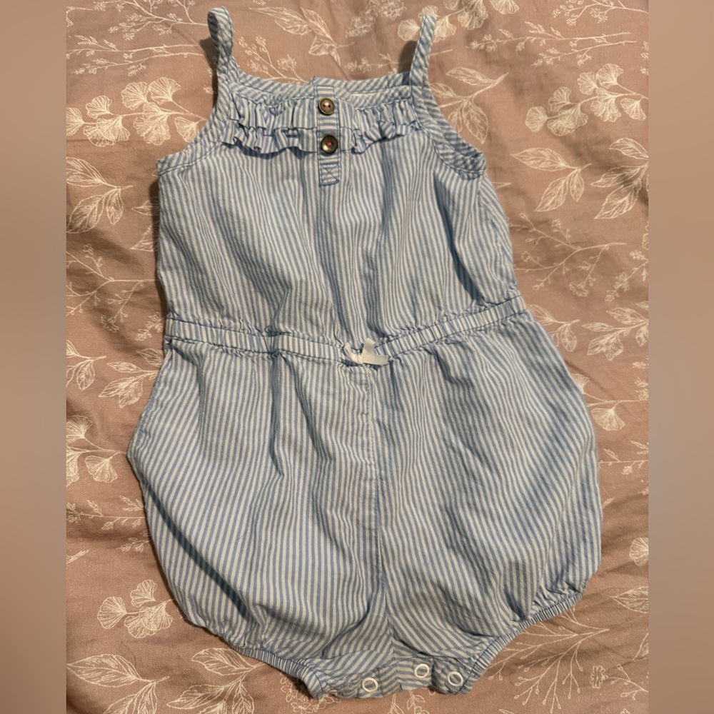 Carter's Light Blue and White Striped Romper